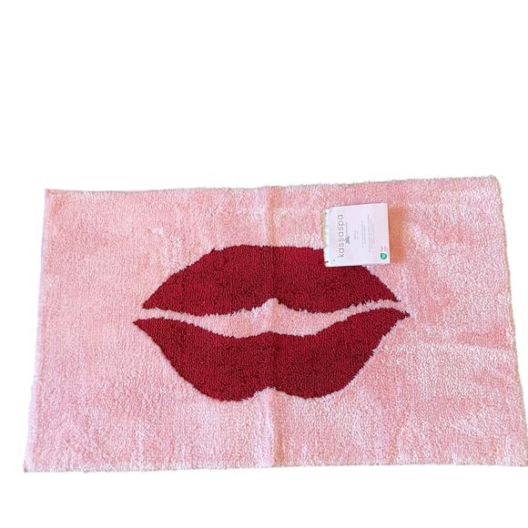 Pink Valentines Day Red Lips Bath Rug 21x34 Non Slip Bath Mat by Kassa Spa New - Picture 9 of 10